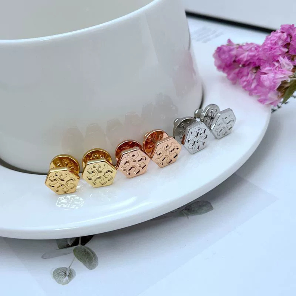 Tory Burch Hexagon Letter Stud Earrings